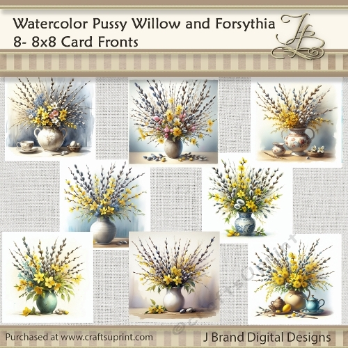 Watercolor Pussy Willow and Forsythia Bouquets