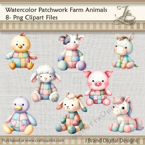 Watercolor Patchwork Farm Animals