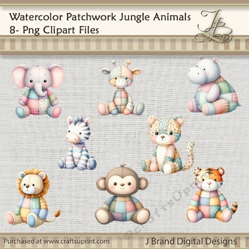 Watercolor Patchwork Jungle Animals