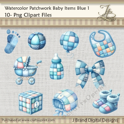 Watercolor Patchwork Baby Items Blue 1
