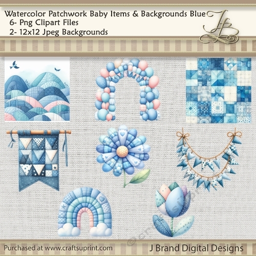Watercolor Patchwork Baby Items and Backgrounds Blue