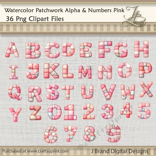 Watercolor Patchwork Alpha & Numbers Pink