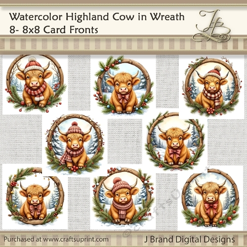 Watercolor Christmas Highland Cow in Wood Wreath