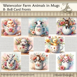 Watercolor Farm Animals in Mugs