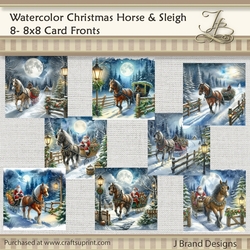 Watercolor Christmas Horse and Sleigh