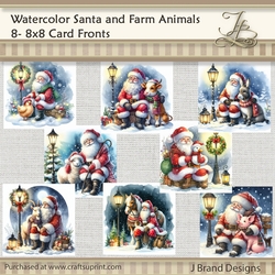 Watercolor Santa and Farm Animals