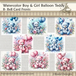 Watercolor Boy and Girl Balloon Teddy