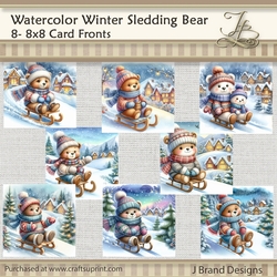 Watercolor Winter Sledding Bear