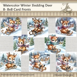 Watercolor Winter Sledding Deer