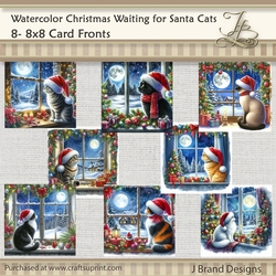 Watercolor Christmas Waiting for Santa Cats