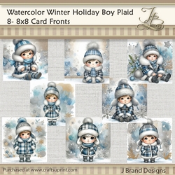 Watercolor Winter Holiday Boy Plaid