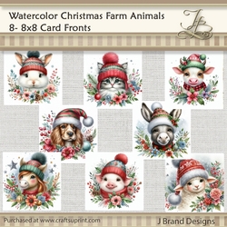 Watercolor Christmas Floral Farm Animals