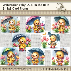 Watercolor Spring Baby Duck in the Rain