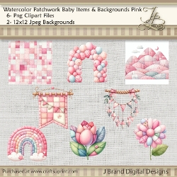 Watercolor Patchwork Baby Items and Backgrounds Pink