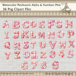 Watercolor Patchwork Alpha & Numbers Pink