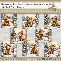 Watercolor Christmas Highland Cow and Snowman