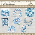 Watercolor Patchwork Baby Items and Backgrounds Blue