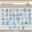 Watercolor Patchwork Alpha & Numbers Blue