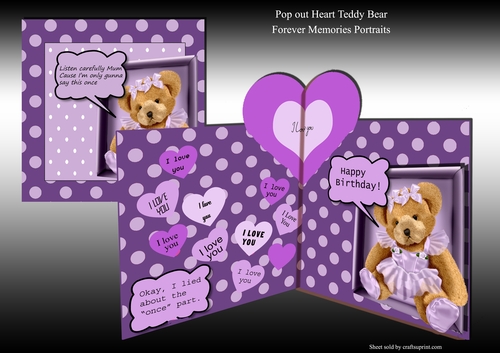 Pop out Heart Teddy Bear Purple