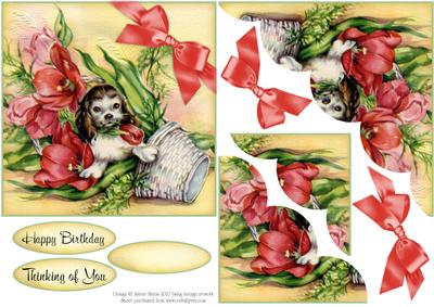 Puppy in the Tulips - Scalloped Corner Stacker