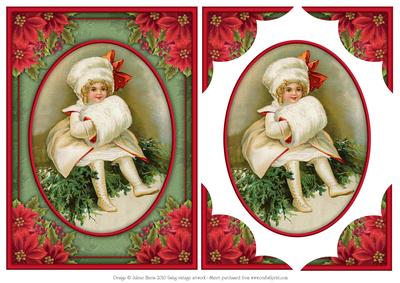 Victorian Girl in Poinsettia Frame - Decoupage Card