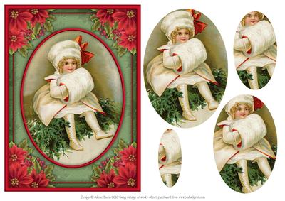 Victorian Girl in Poinsettia Frame - Pyramid Card
