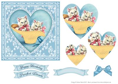 Pretty Kittens in Sunbonnet - Heart Pyramid Card