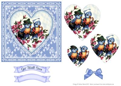 Get Well Birdies - Heart Pyramid Card