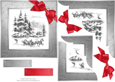 Silver Christmas with Red Bow - Scalloped Corner Stacker