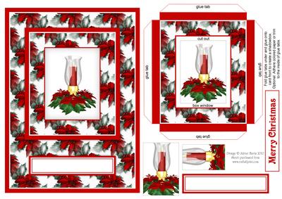 Red Poinsettia Candle - Shadowbox Pyramid Card