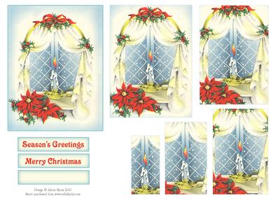 Christmas Candle and Poinsettias - Pyramid Card Topper