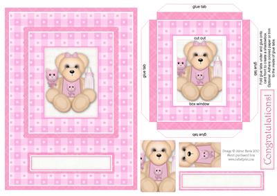 Baby Girl Teddy Bear - Shadowbox Pyramid Card