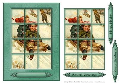 Children Snow Sledding - Window Tile Card