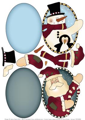 Santa and Snowman Friends - Oval Folded Cards (or Flip Out)