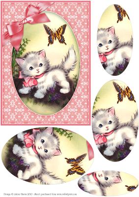 Pretty Kitten and Butterfly - Pyramid Card