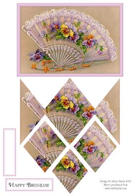 Frilly Fan with Pansies - Diamond Stacker Card