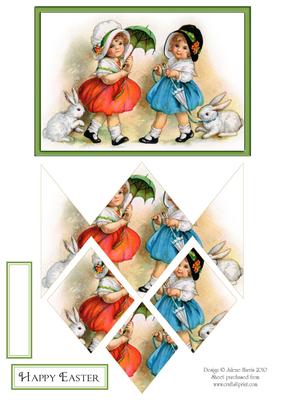 Easter Girls with Bunnies - Diamond Stacker Card