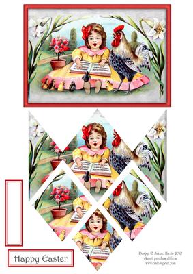 Easter Girl with Rooster and Chicks - Diamond Stacker Card