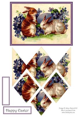 Easter Bunnies in the Flowers - Diamond Stacker Card
