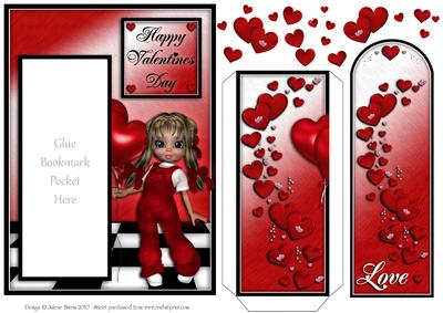 Little Valentine Hearts Girl - Bookmark Pocket Card