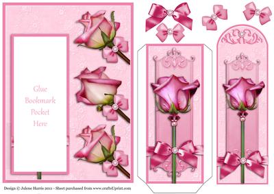 Pink Roses and Bows - Bookmark Pocket Card
