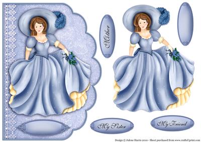 Elegant Lady in Blue - Scalloped Edge Card