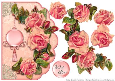 Pink Roses with Love - Scalloped Edge Card