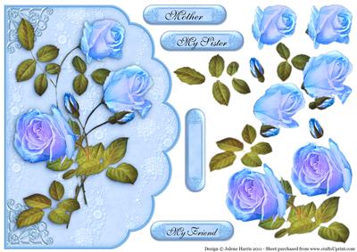 Soft Blue Rose Petals - Scalloped Edge Card