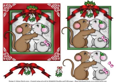 Christmas Mouse Kiss - Decoupage Card