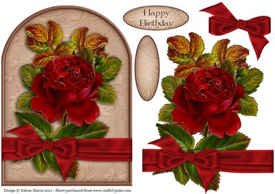 Red Rose and Ribbon - Decoupage Card