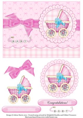 Baby Buggy in Pink - Decoupage Card