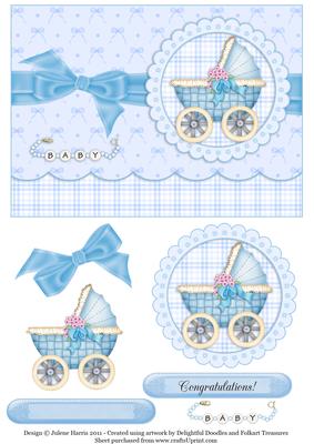 Baby Buggy in Blue - Decoupage Card