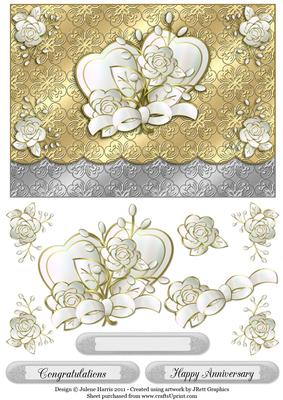 Silver and Gold Paper Hearts - Decoupage Card