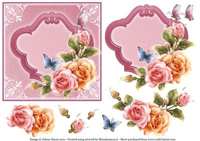 Glowing Butterfly Roses - Decoupage Card
